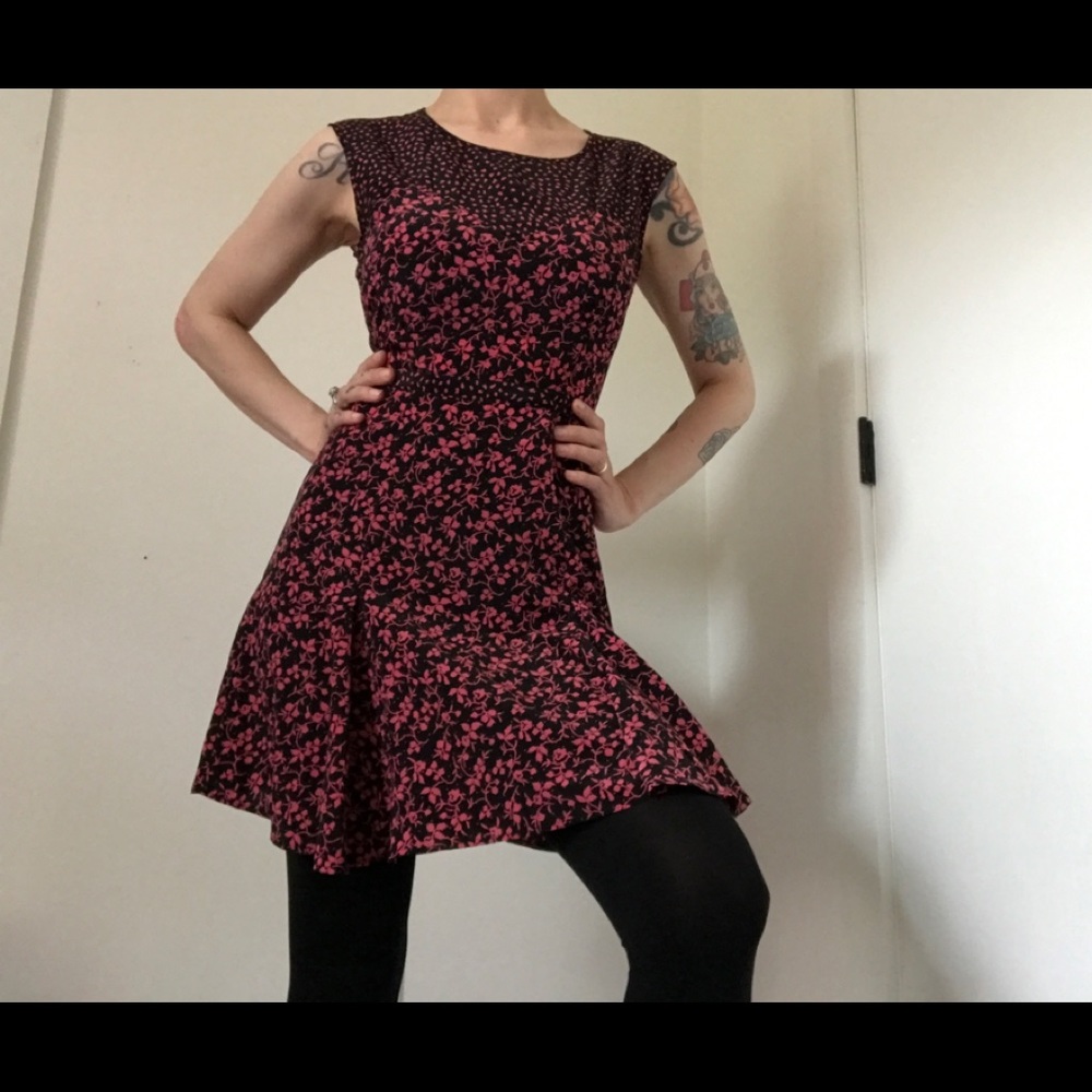 Reformed Pink & Black Floral Print Dress